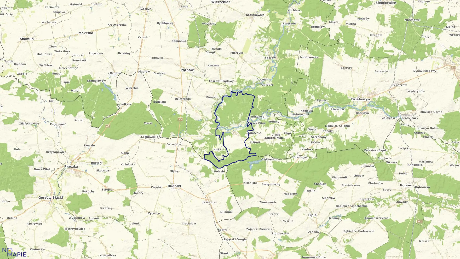 Mapa obrębu ZAŁĘCZE WIELKIE w gminie Pątnów